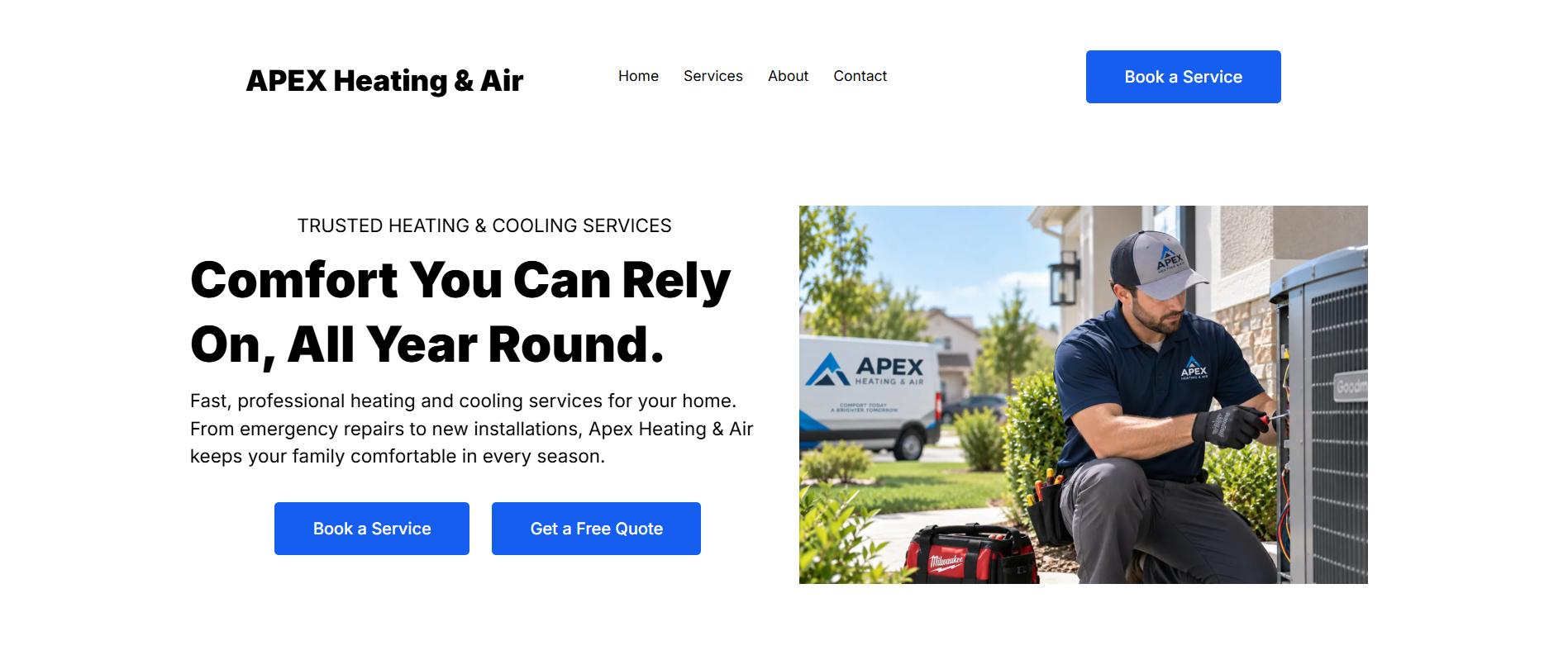 Apex Heating and Air website