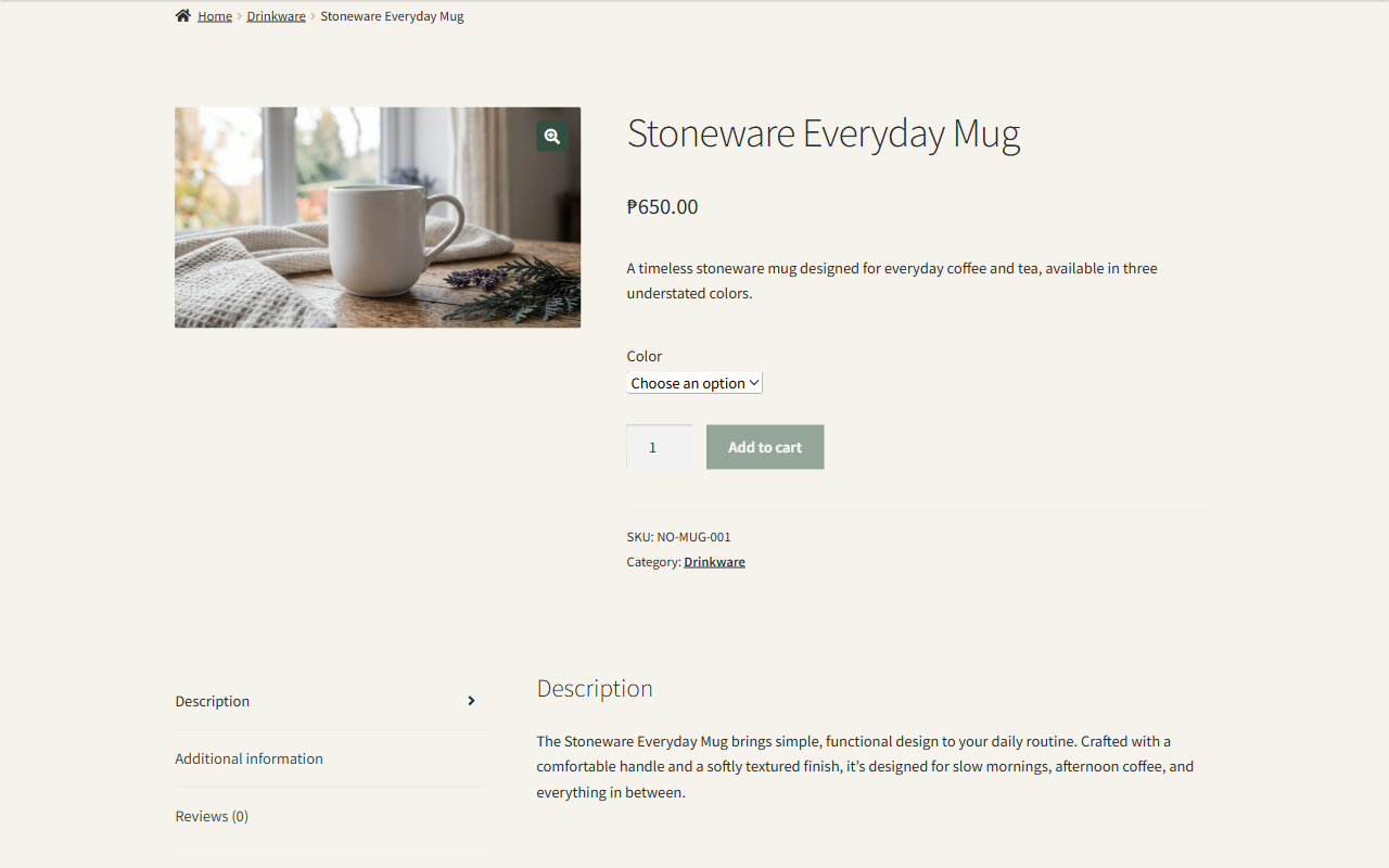 North and Oak product page