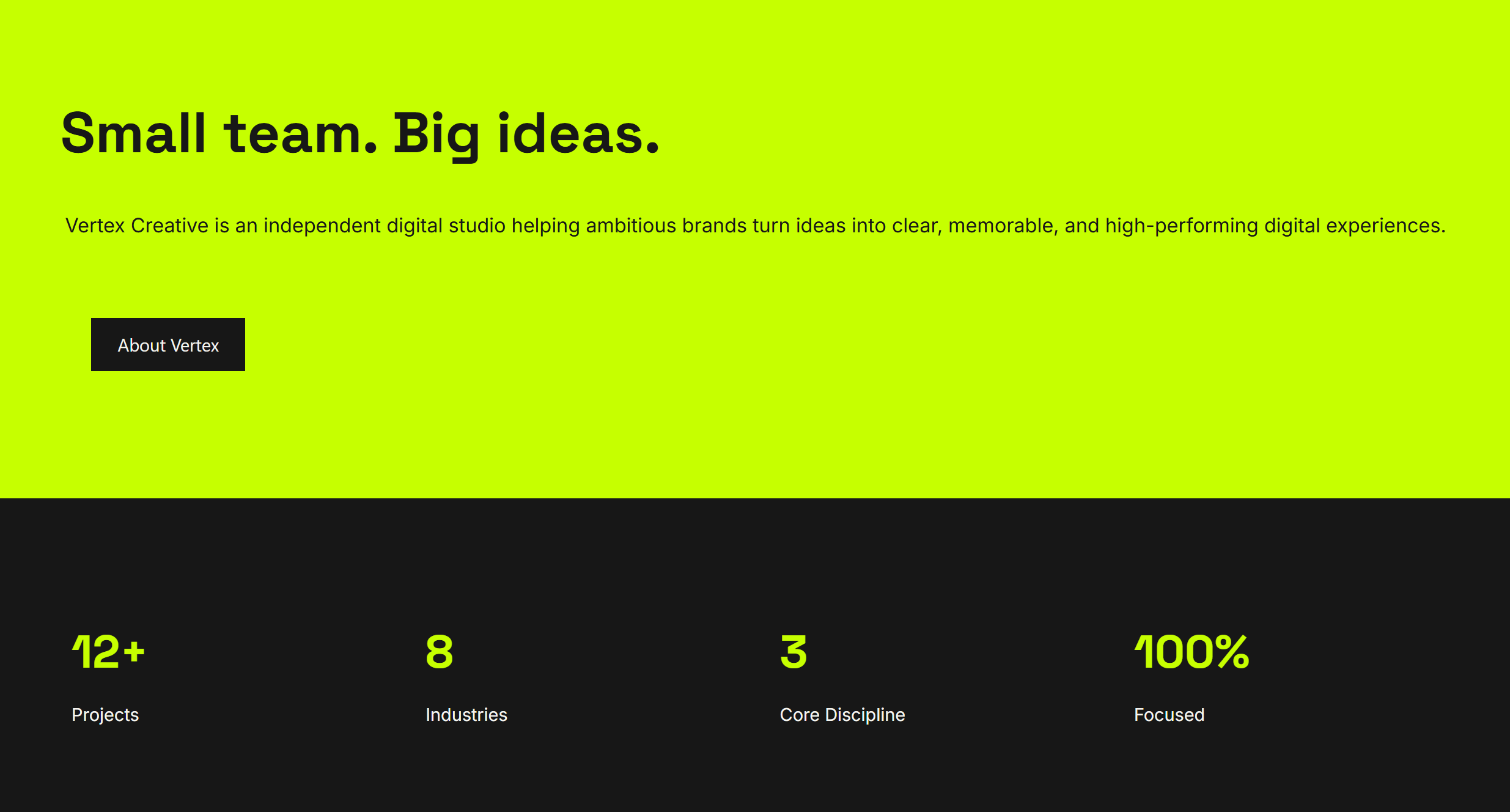 Vertex Creative website section